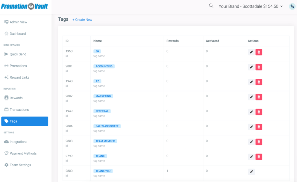 The Tags screen