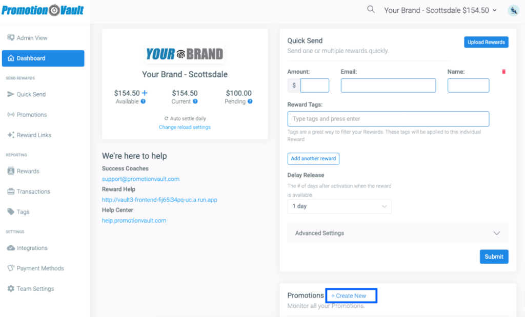 Creating a promotion from the dashboard